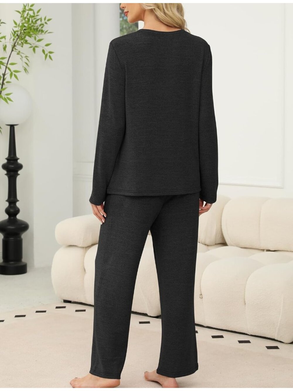 Women's Black Long Sleeve Shirt Sleepwear Two Piece Pajamas Set - Picture 5 of 5